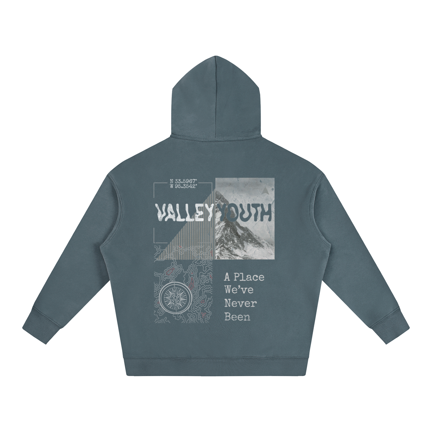 Valley Youth Uncharted Hoody — colorway detail, drop shoulder with kangaroo pocket