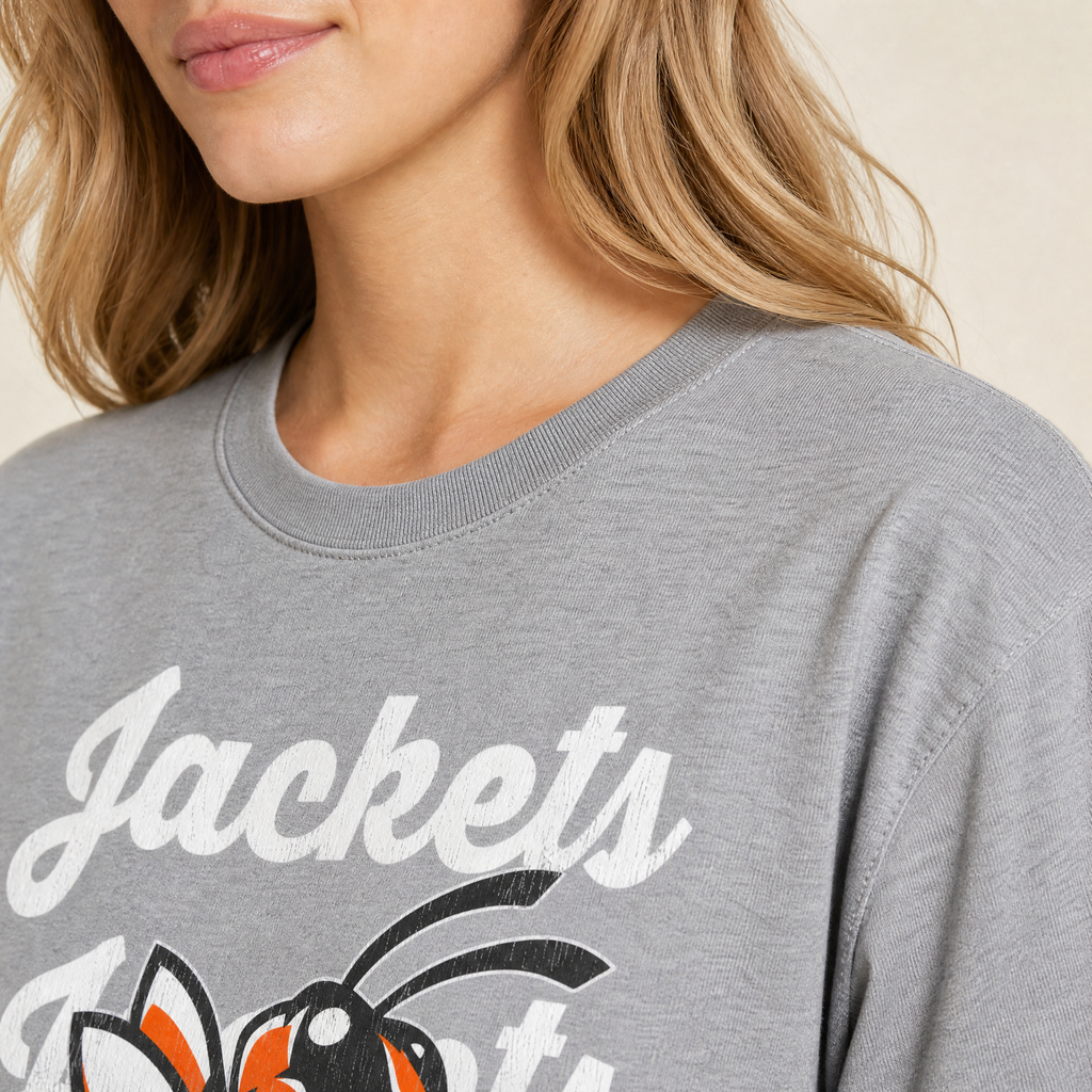 Mineola Buzz Tee, worn by a model