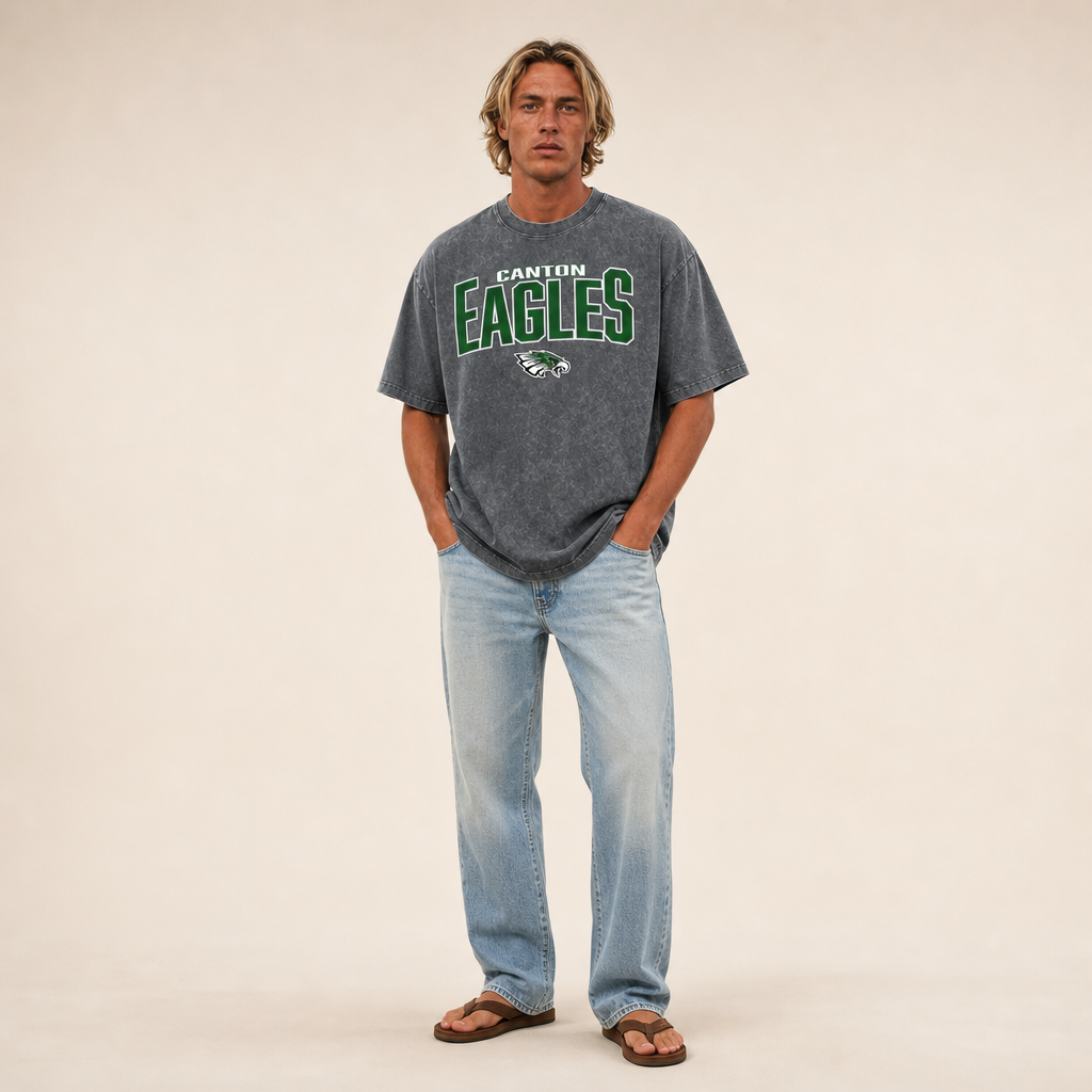 Canton Eagles Snow Washed Tee in pirate gray, flat lay