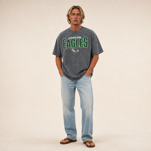 Canton Eagles Snow Washed Tee in pirate gray, flat lay