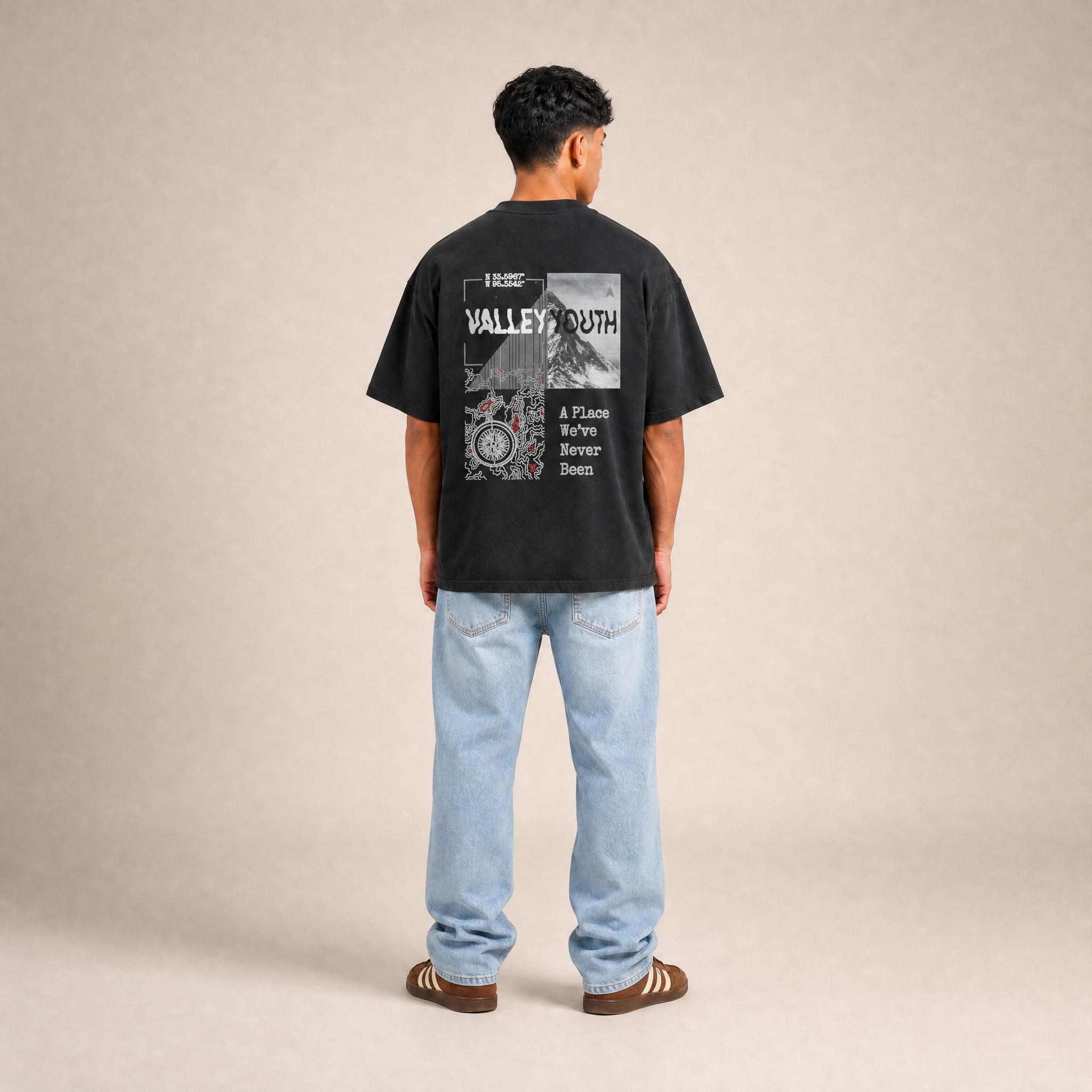 Valley Youth Uncharted Tee in black, worn by a model