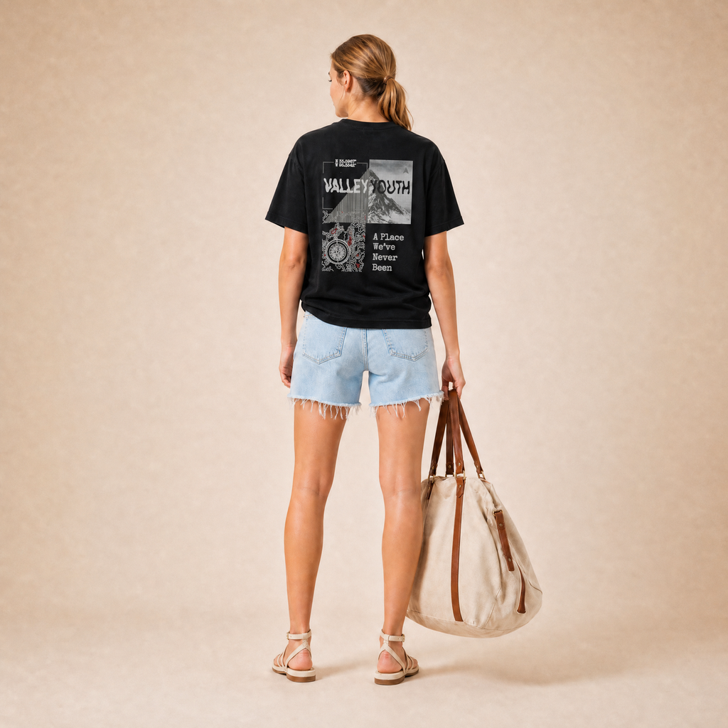 Valley Youth Uncharted Tee in black, front view