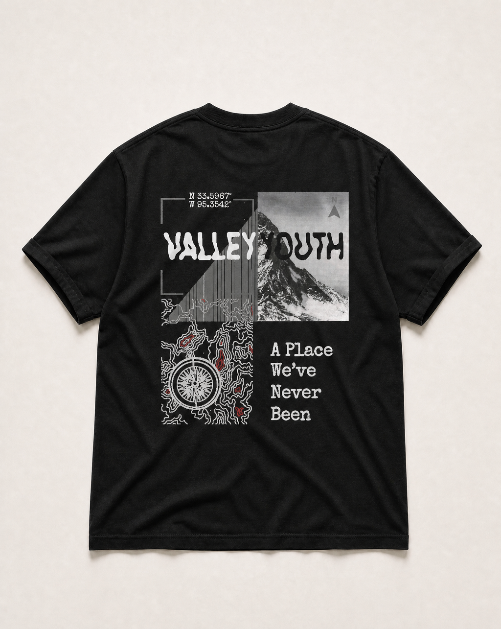 Valley Youth Uncharted Tee in black, flat lay