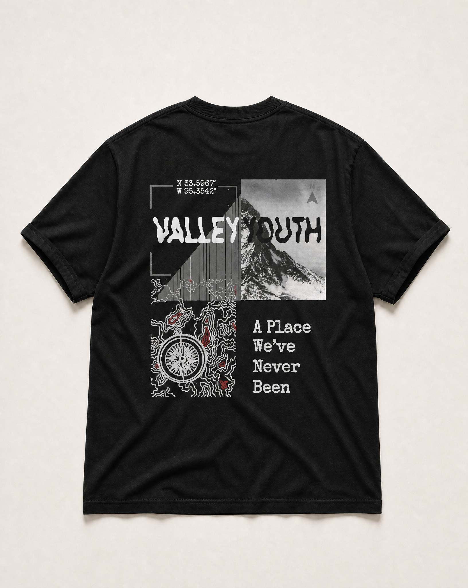 Valley Youth Uncharted Tee in black, flat lay