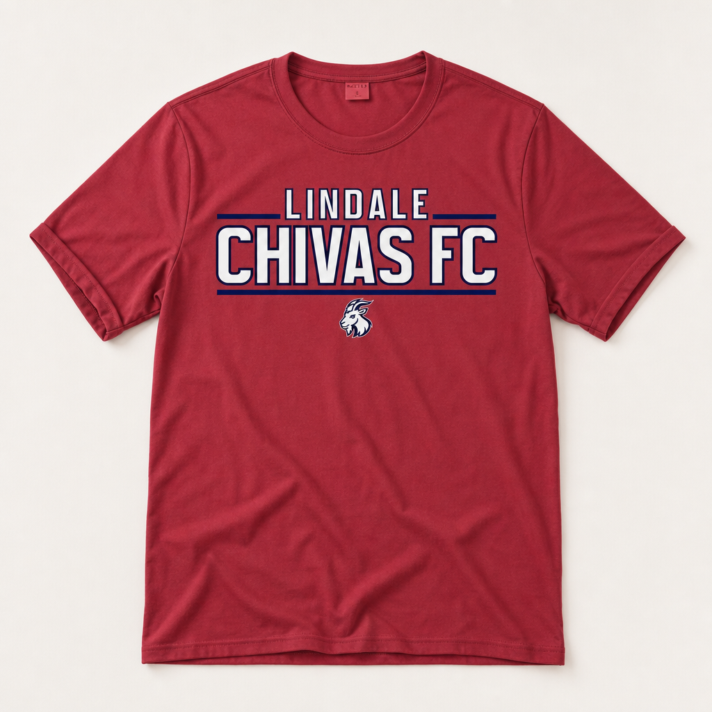 Lindale Chivas Youth Dri-Fit Tee in True Red, flat lay