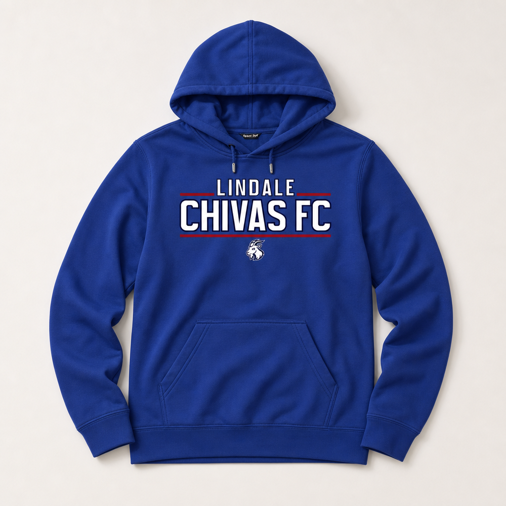 Lindale Chivas Soccer Hoodie in True Royal, flat lay
