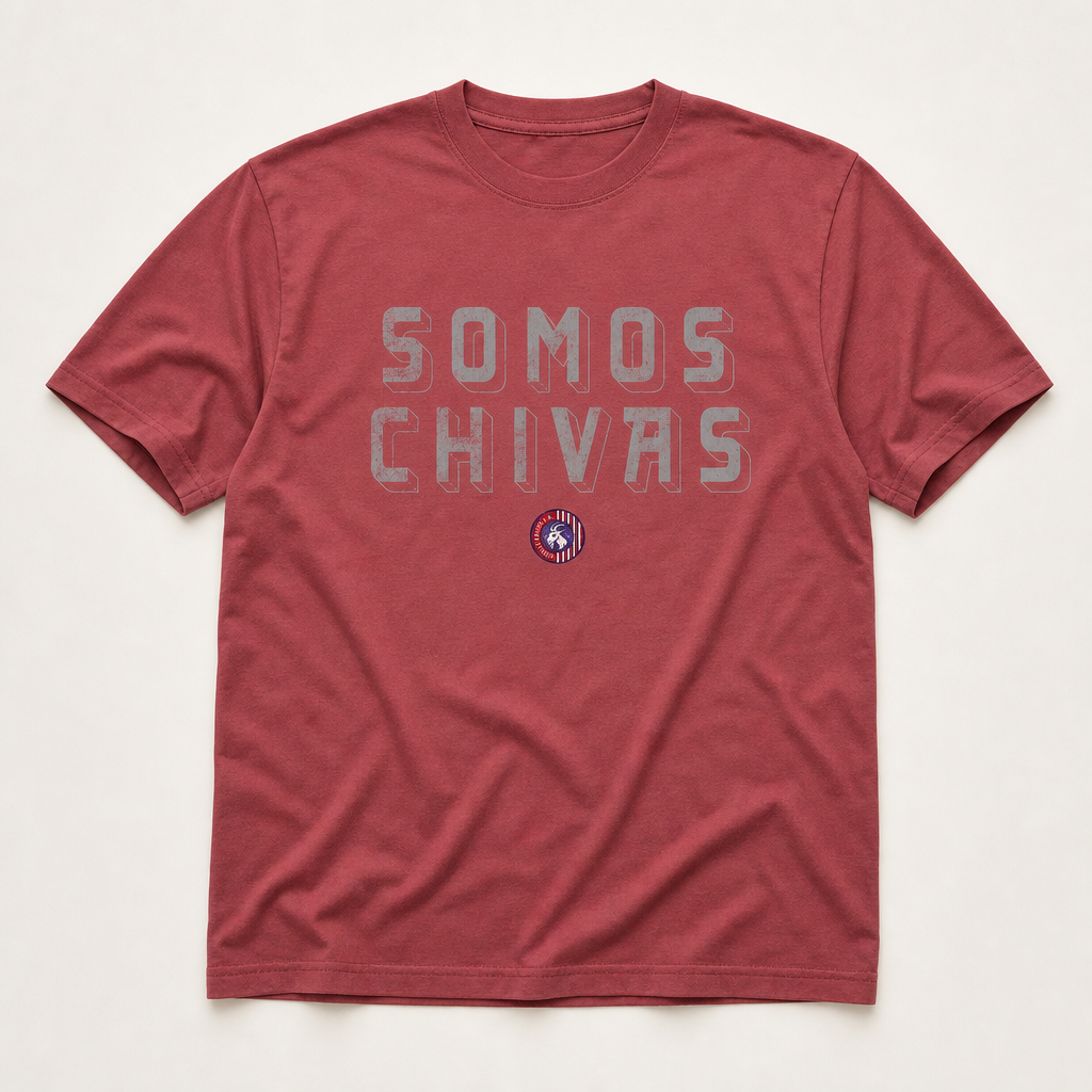 Lindale Chivas Somos Chivas Tee in Crimson, flat lay