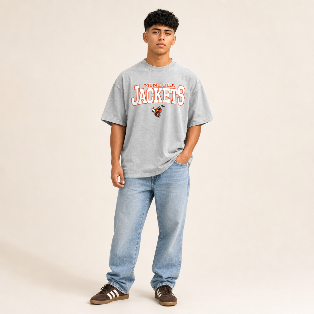 Mineola Jackets Snow Washed Tee in light gray, flat lay