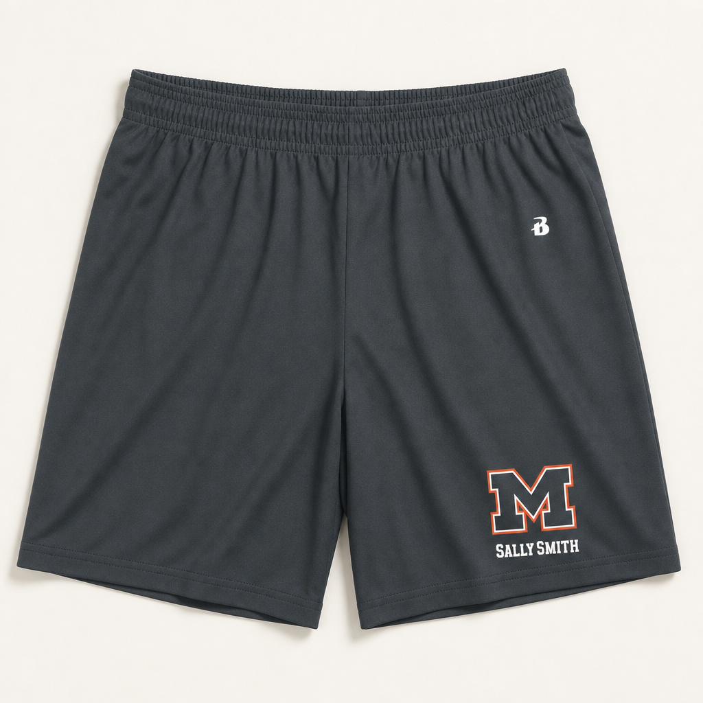 Mineola Lady Jackets athletics shorts — flat lay, front view