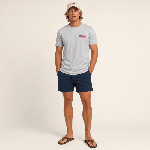 Americana Hooked on Freedom tee in Premium Heather, front view
