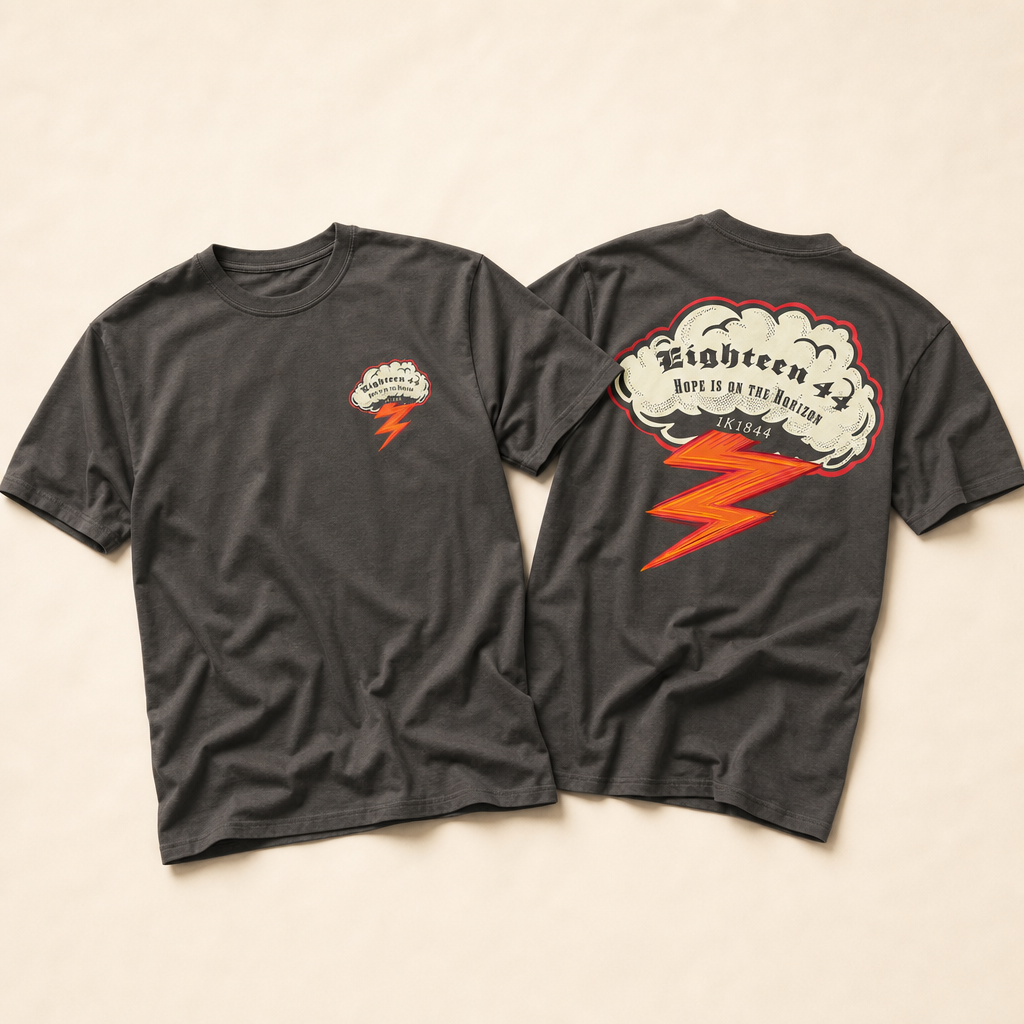 Hope is on the Horizon tee by Eighteen44 in Pepper, front view