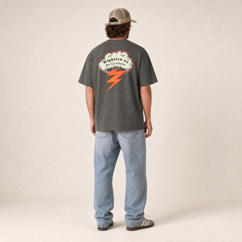 Hope is on the Horizon tee by Eighteen44 in Pepper, flat lay