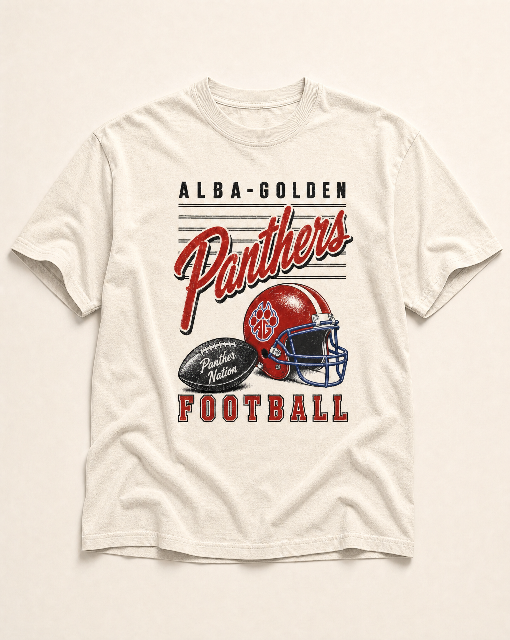 Alba-Golden Panthers Football Retro Tee in ivory, flat lay