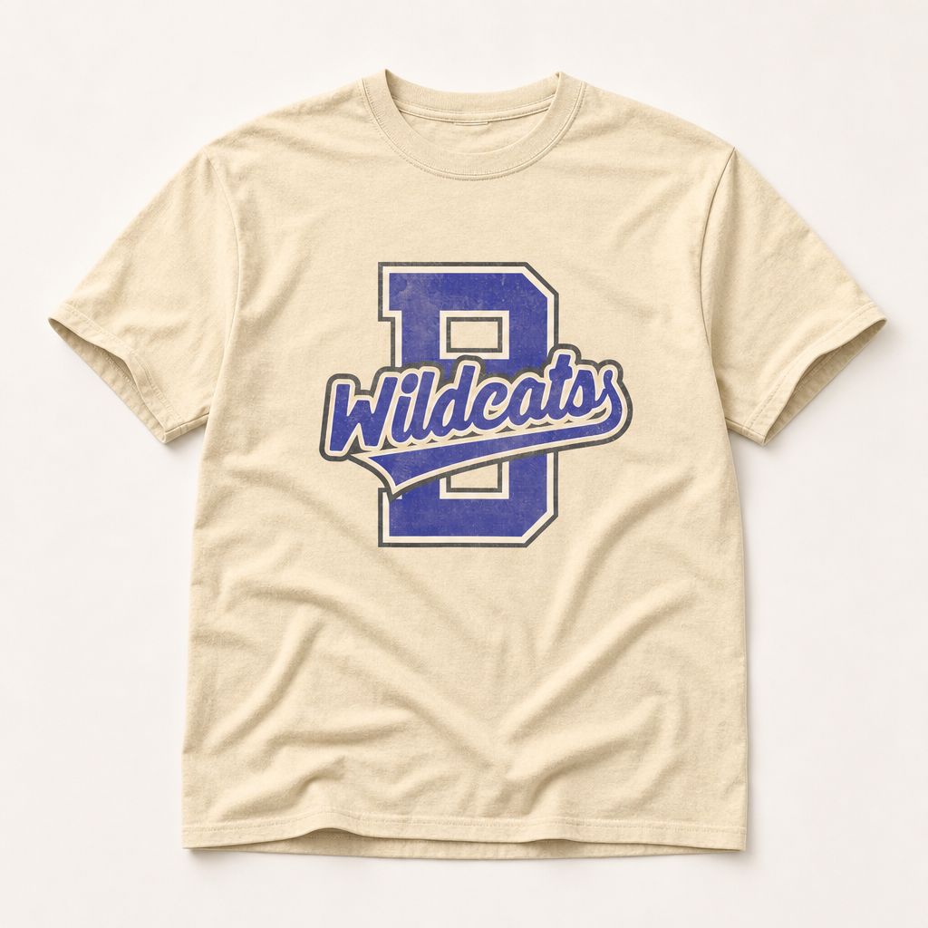 Big Sandy Wildcats Varsity Spirit Tee in Butter, Comfort Colors C1717 flat lay
