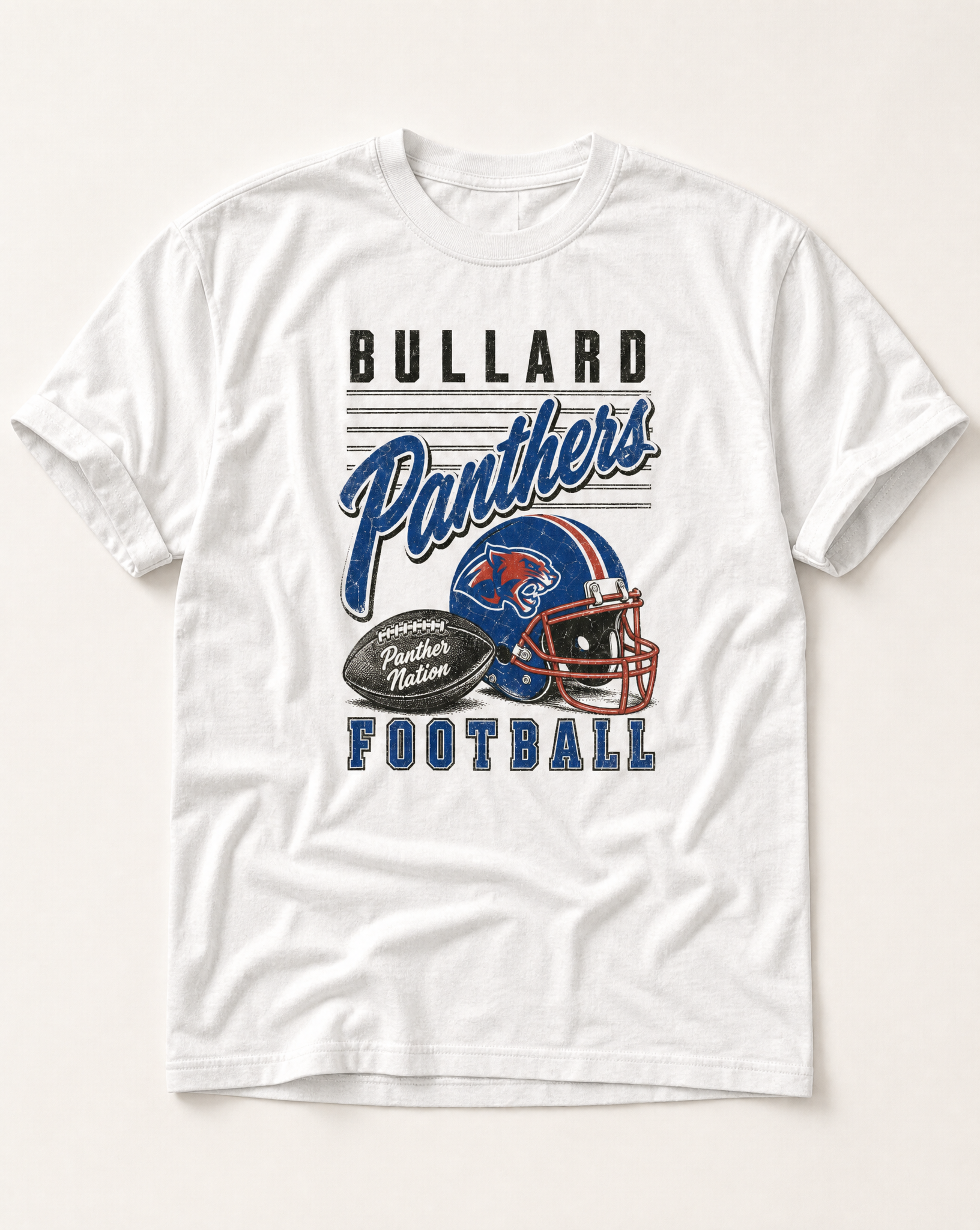 Bullard Panthers Football Retro Tee flat lay, front graphic