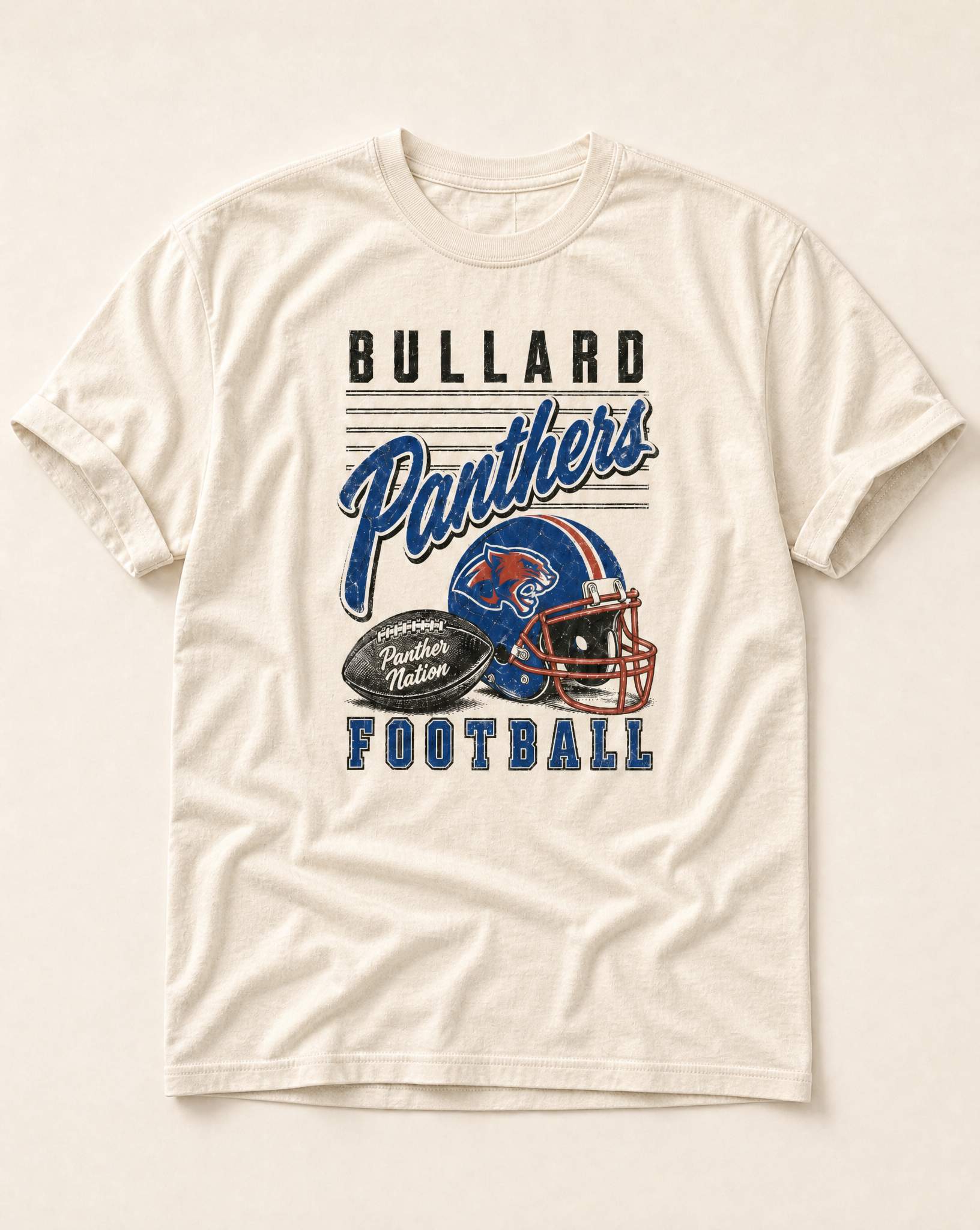 Bullard Panthers Football Retro Tee in ivory, flat lay