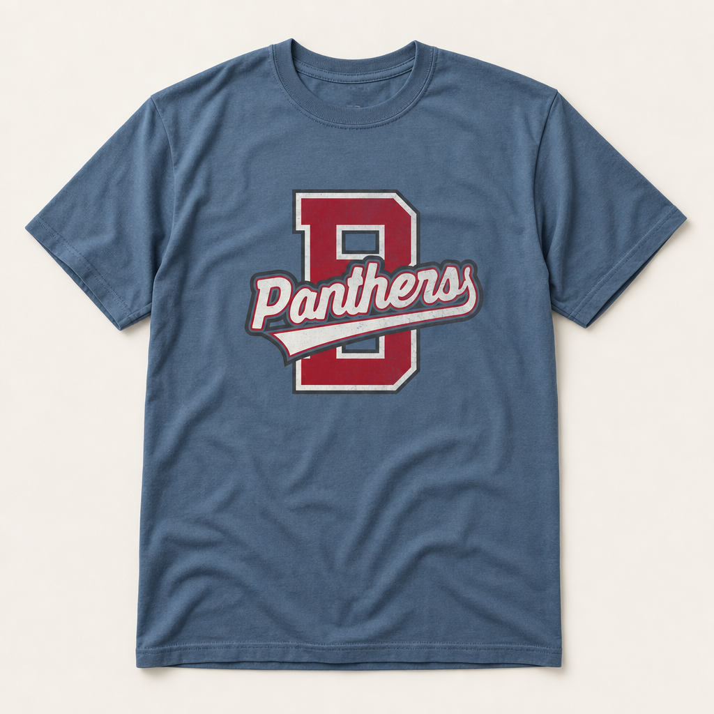 Bullard Panthers Varsity Spirit Tee in Denim, Comfort Colors C1717 flat lay