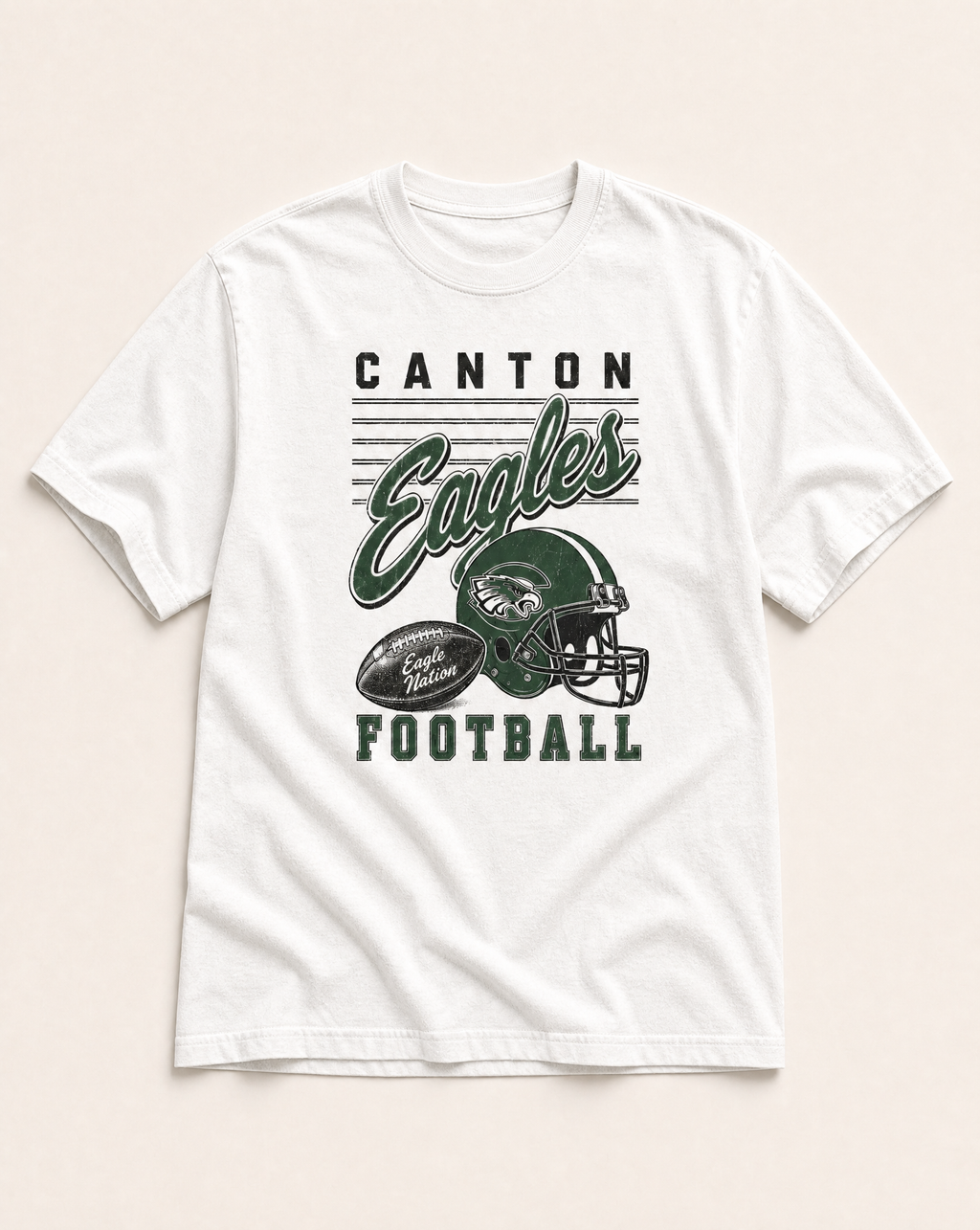 Canton Eagles Football Retro Tee in white, flat lay