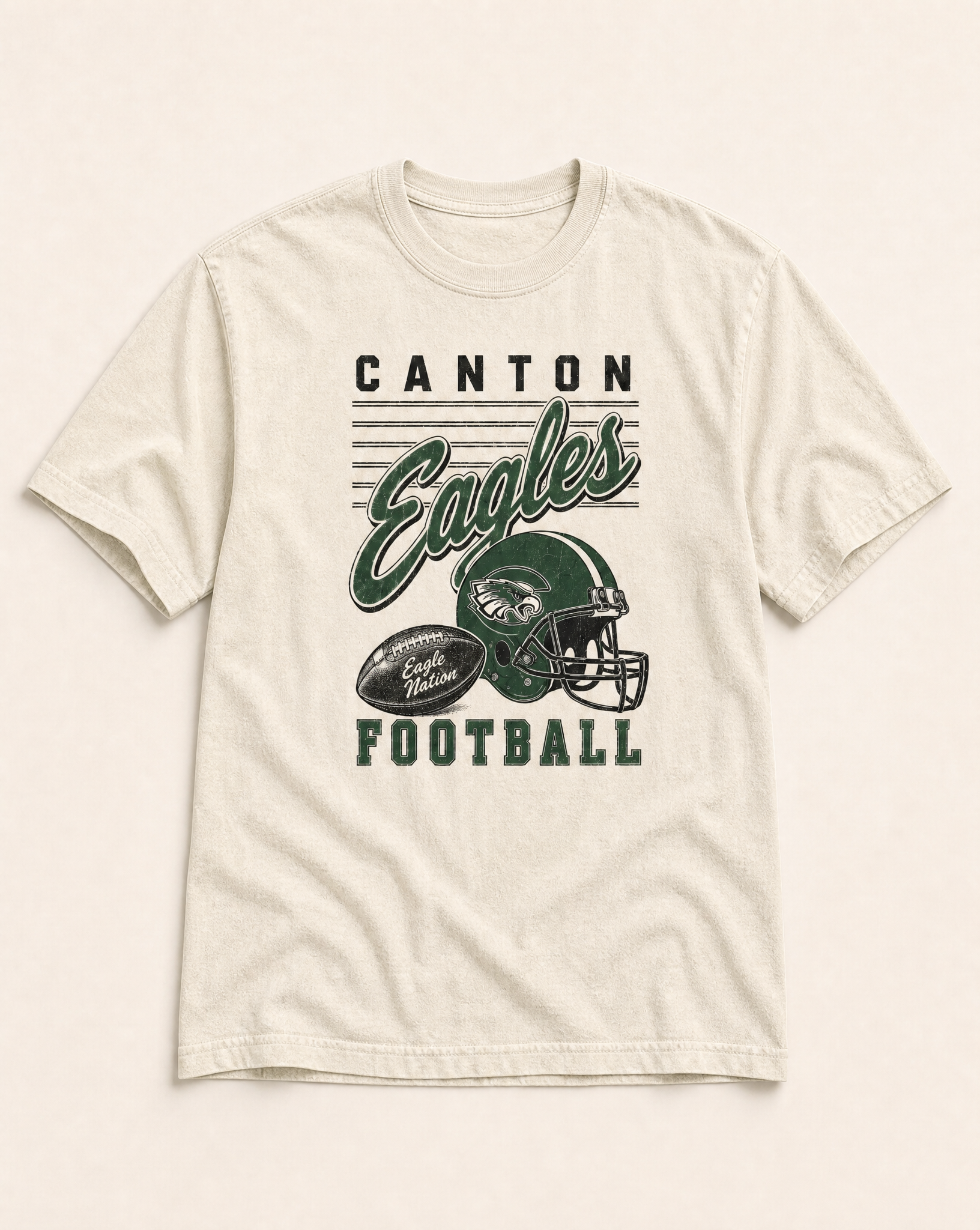 Canton Eagles Football Retro Tee in ivory, flat lay