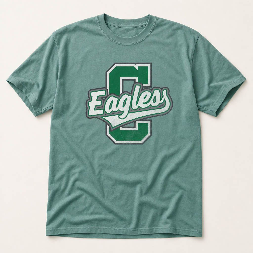 Canton Eagles Varsity Spirit Tee in Light Green, Comfort Colors C1717 flat lay