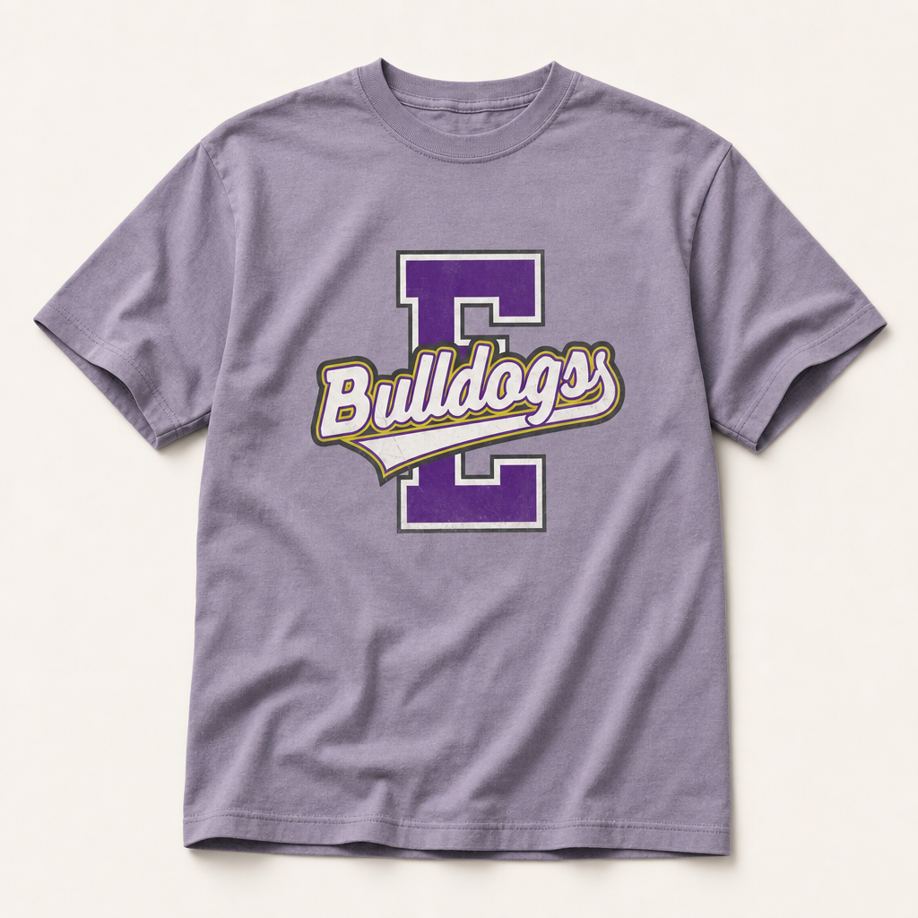 Edgewood Bulldogs Varsity Spirit Tee in Wine, Comfort Colors C1717 flat lay
