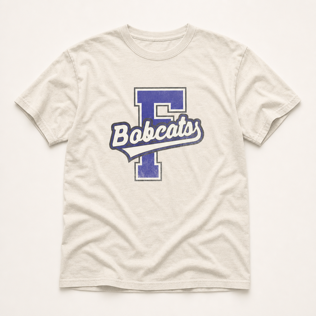 Fruitvale Bobcats Varsity Spirit Tee in Ivory, Comfort Colors C1717 flat lay