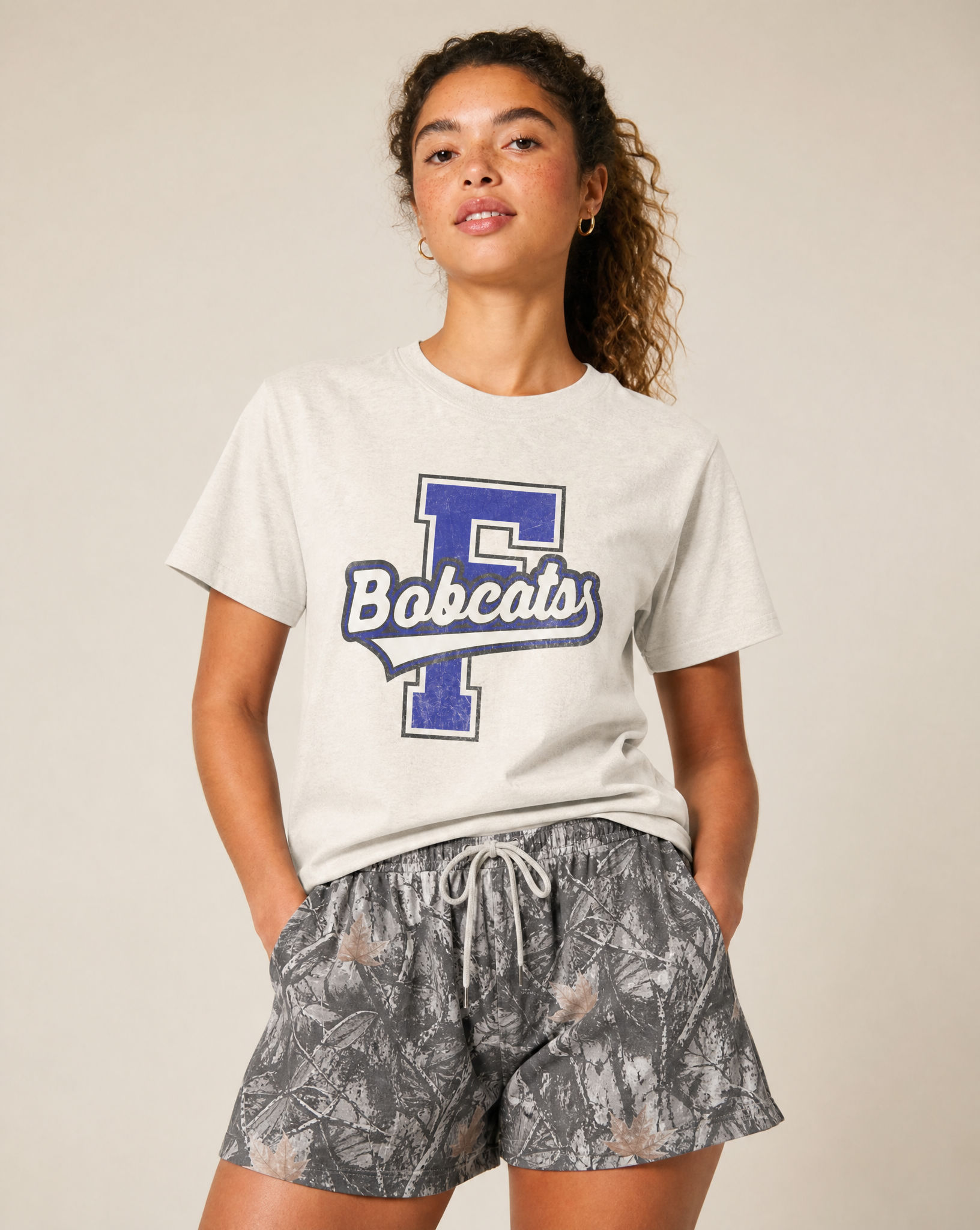 Close-up of the Fruitvale Bobcats varsity print in Ivory