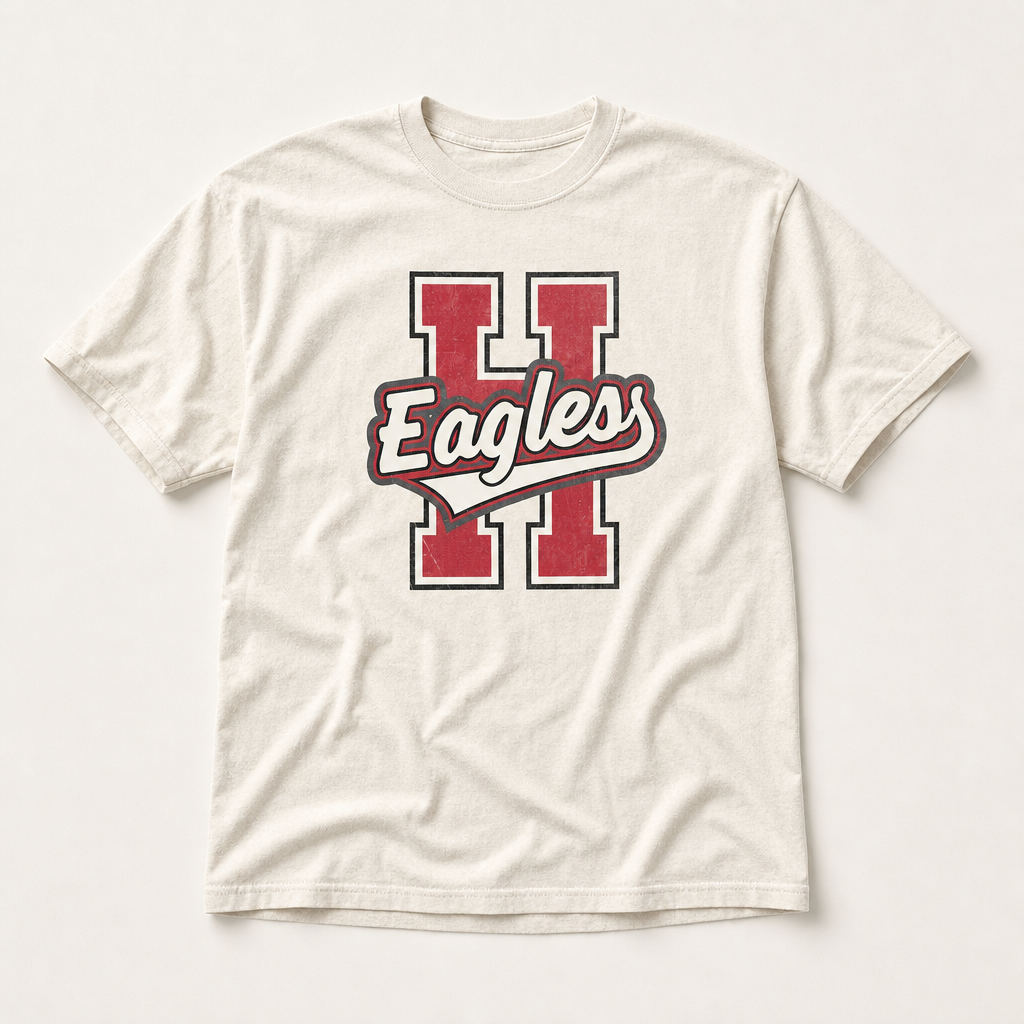 Harmony Eagles Varsity Spirit Tee in Ivory, Comfort Colors C1717 flat lay