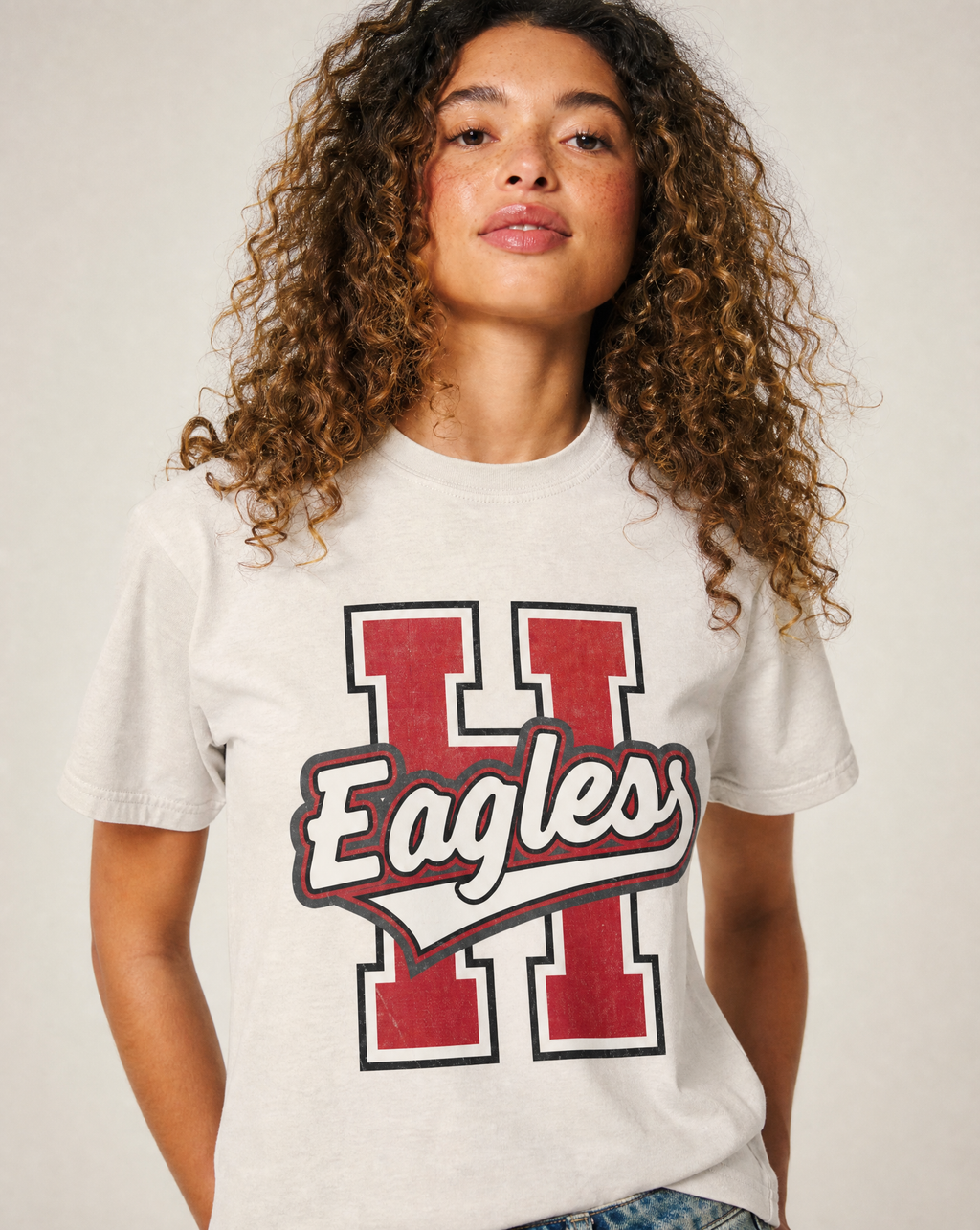 Close-up of the Harmony Eagles varsity print in Ivory