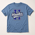 Hawkins Hawks Varsity Spirit Tee in Washed Denim, Comfort Colors C1717 flat lay