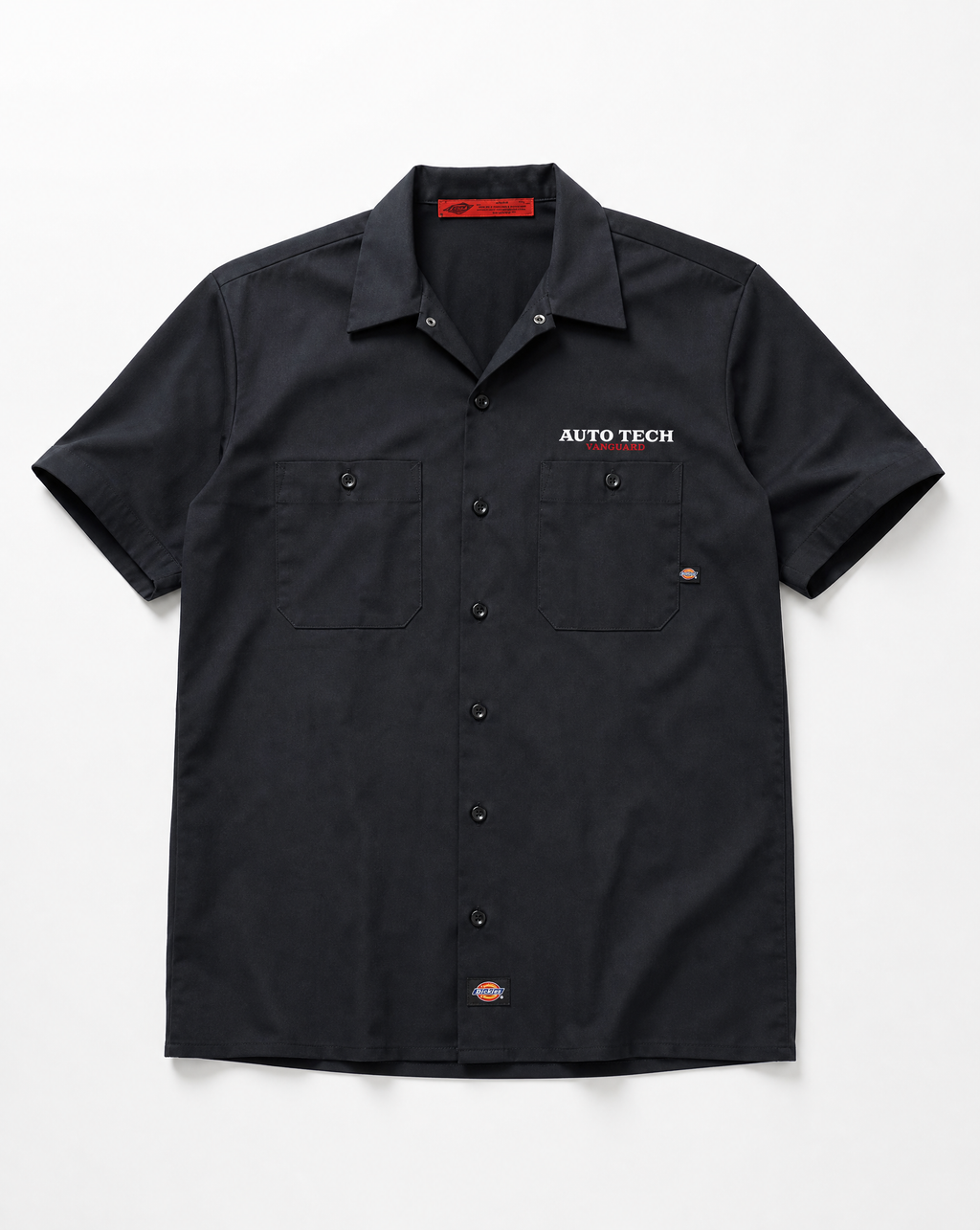 Vanguard Autotech Dickies shop shirt flat lay, front