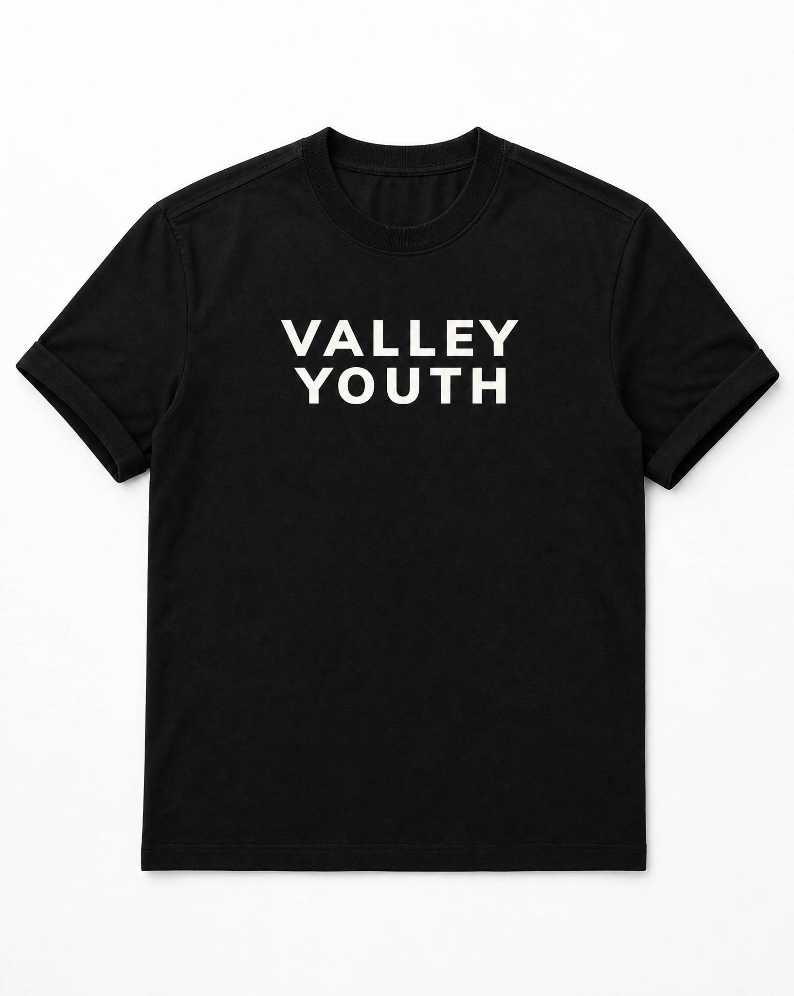 Valley Youth black tee flat lay, front