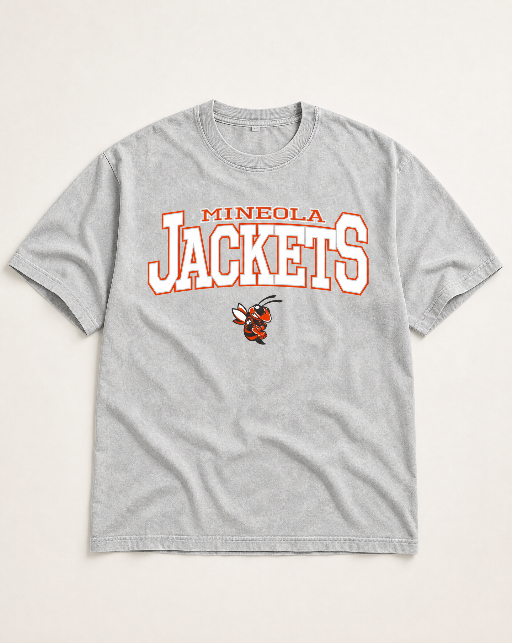 Mineola Jackets snow washed tee flat lay, front