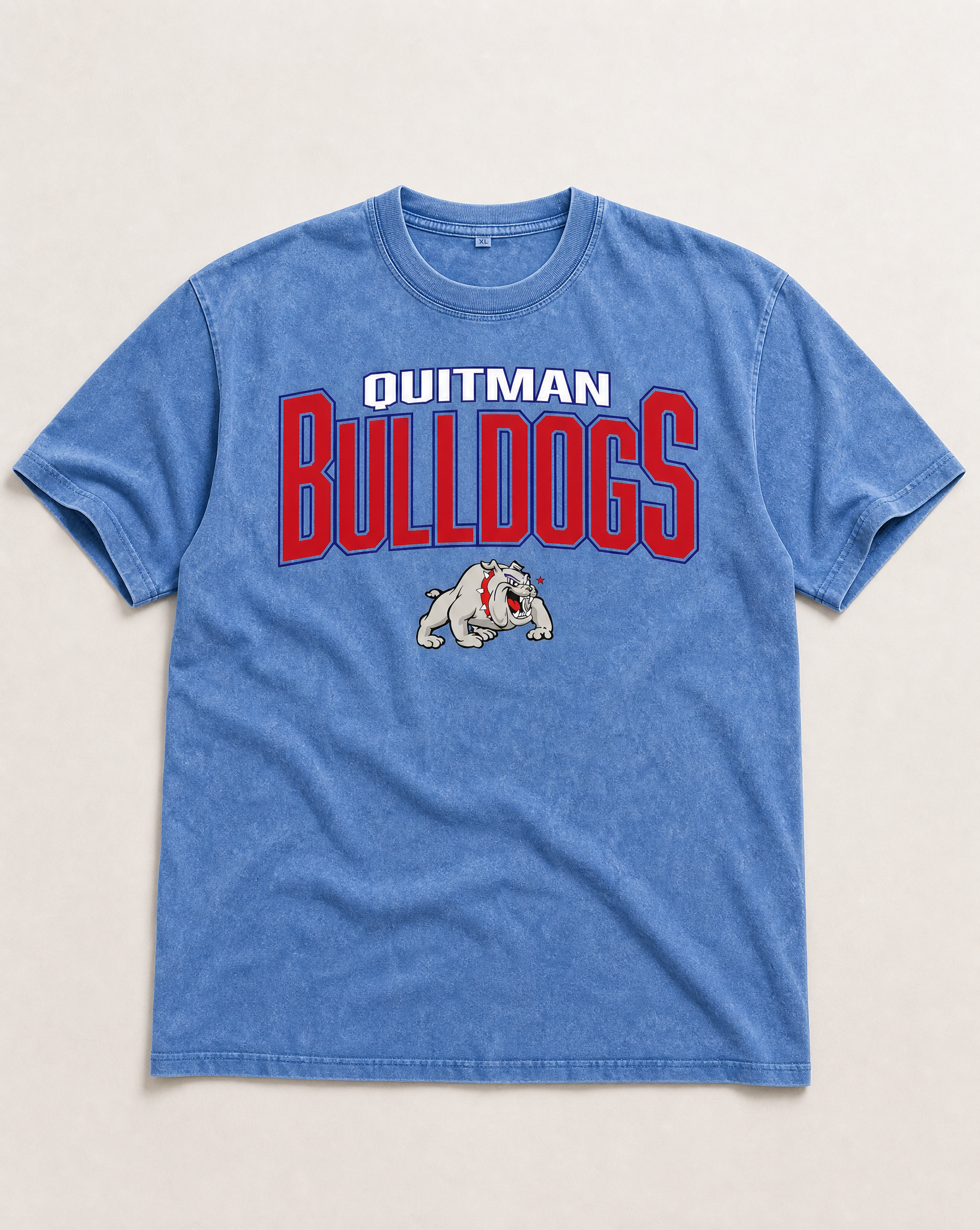 Quitman Bulldogs snow washed tee flat lay, front