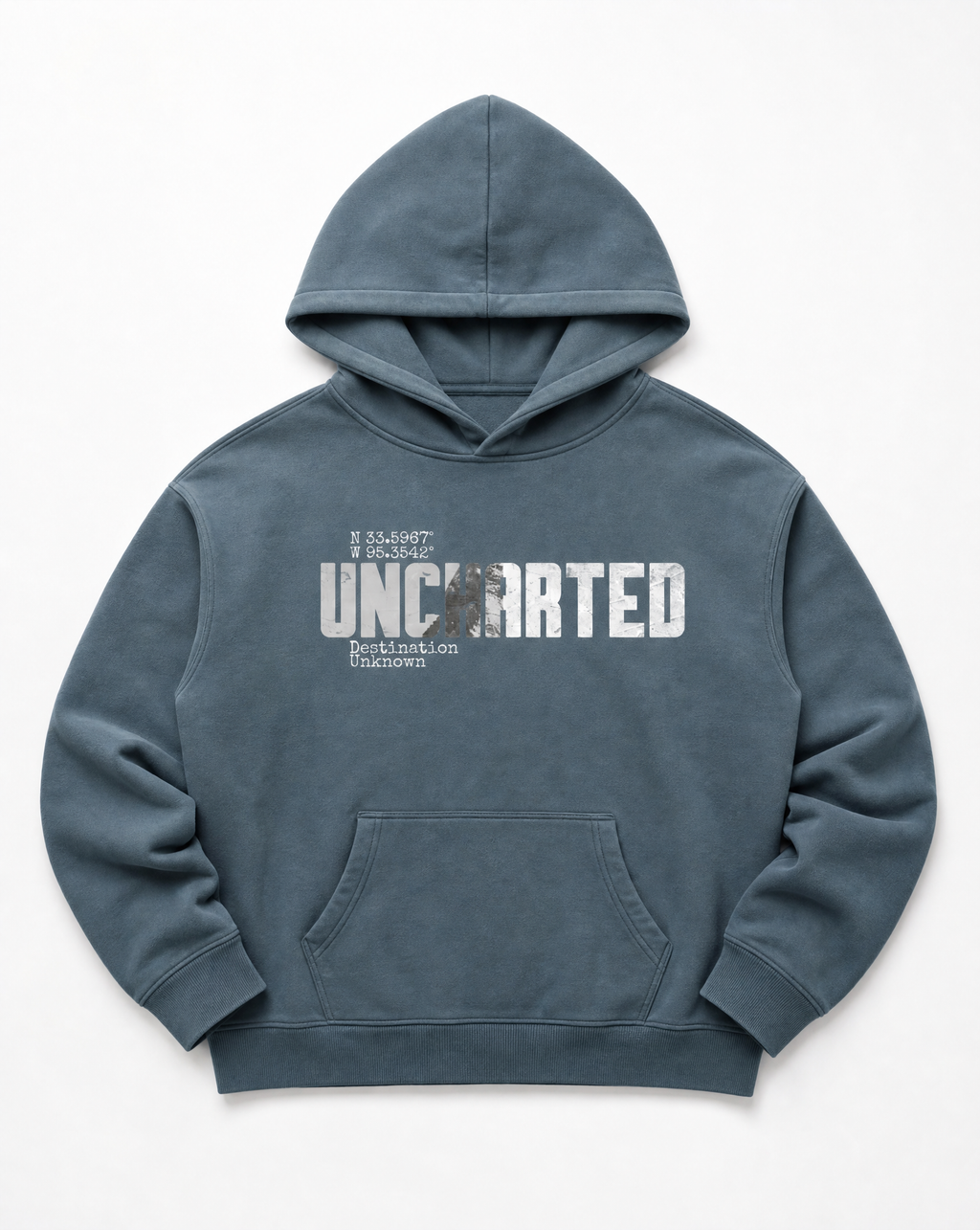 Valley Youth Uncharted gray blue hoody flat lay, front