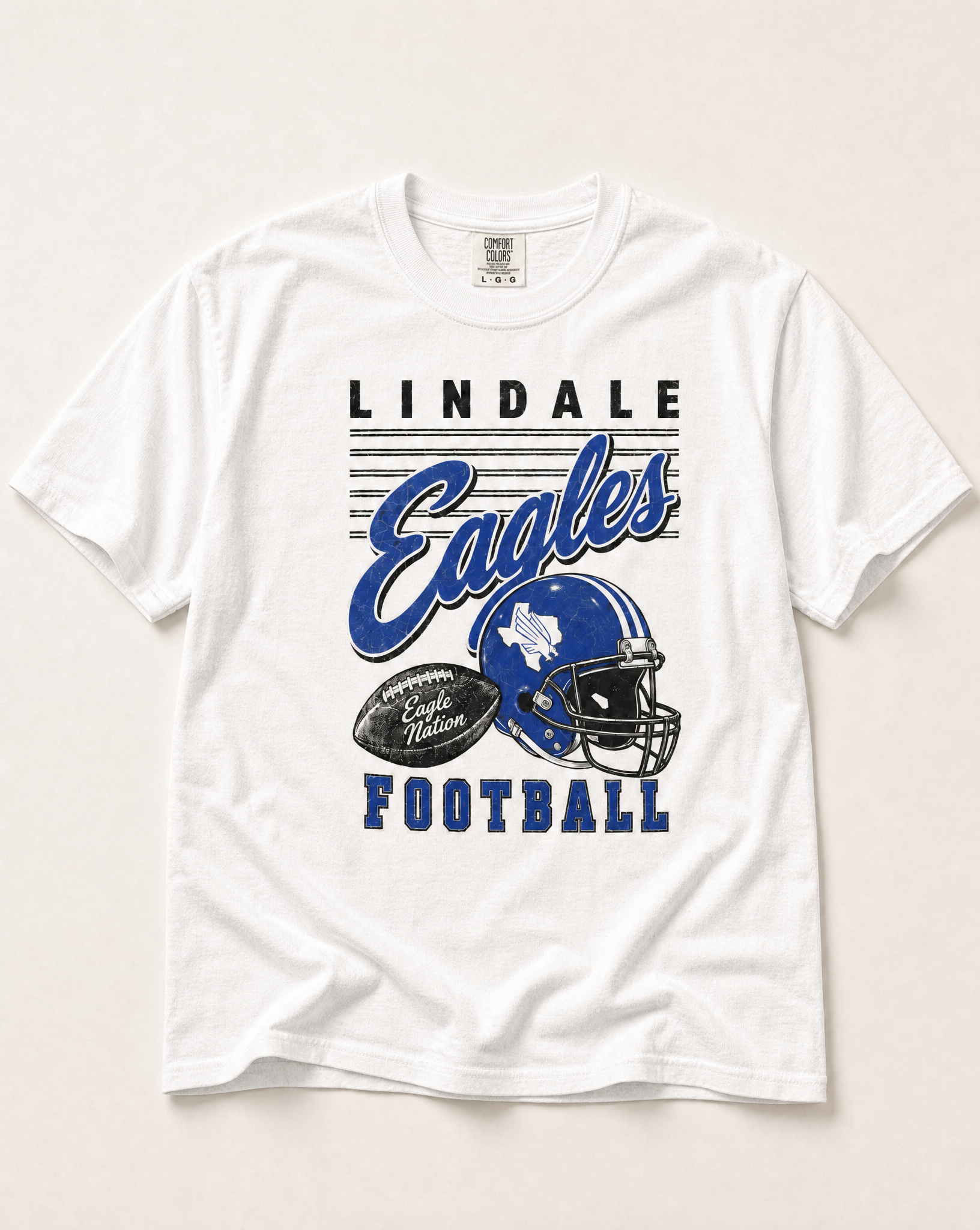 Lindale Eagles Football Retro Tee in white, flat lay