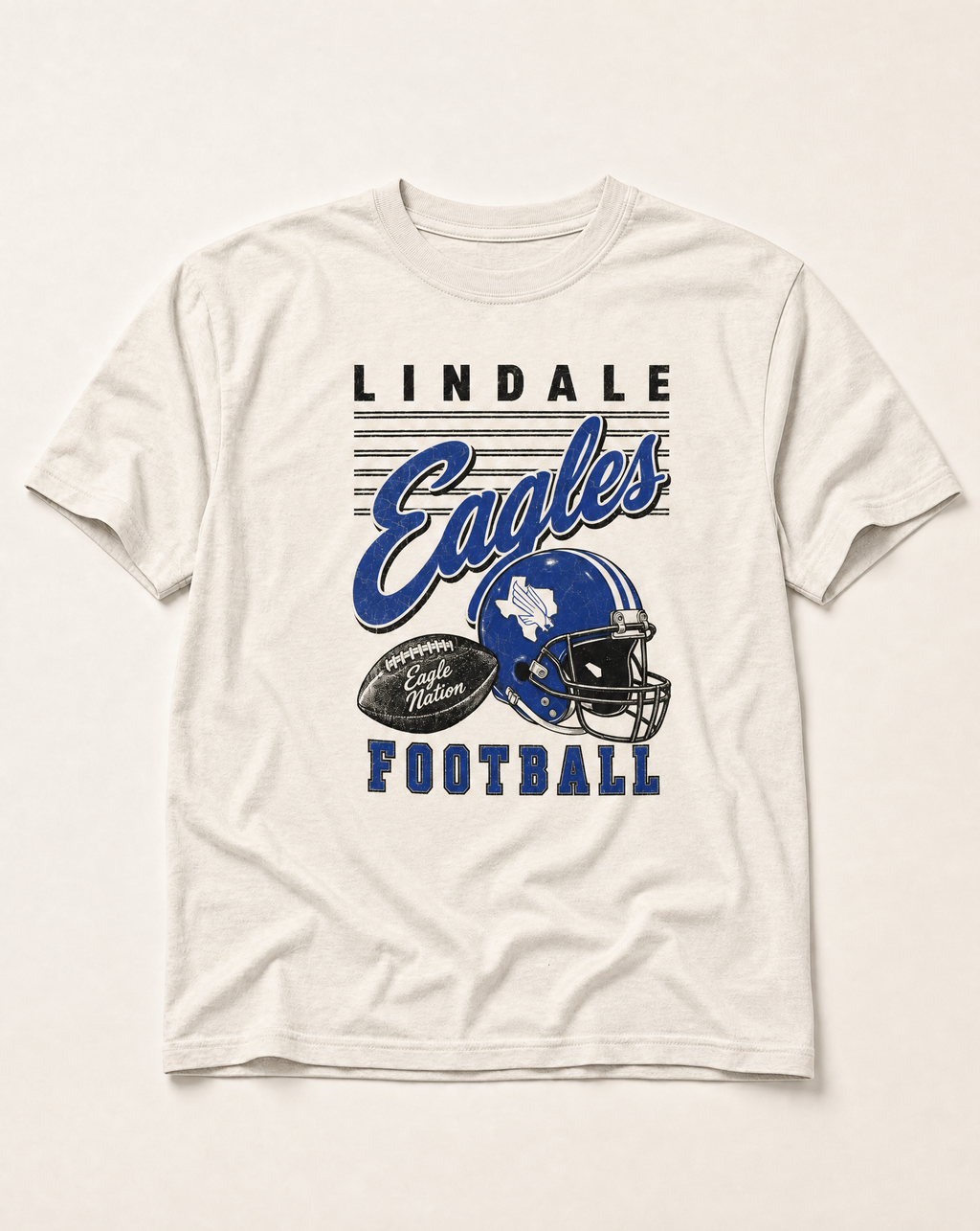 Lindale Eagles Football Retro Tee flat lay, front graphic