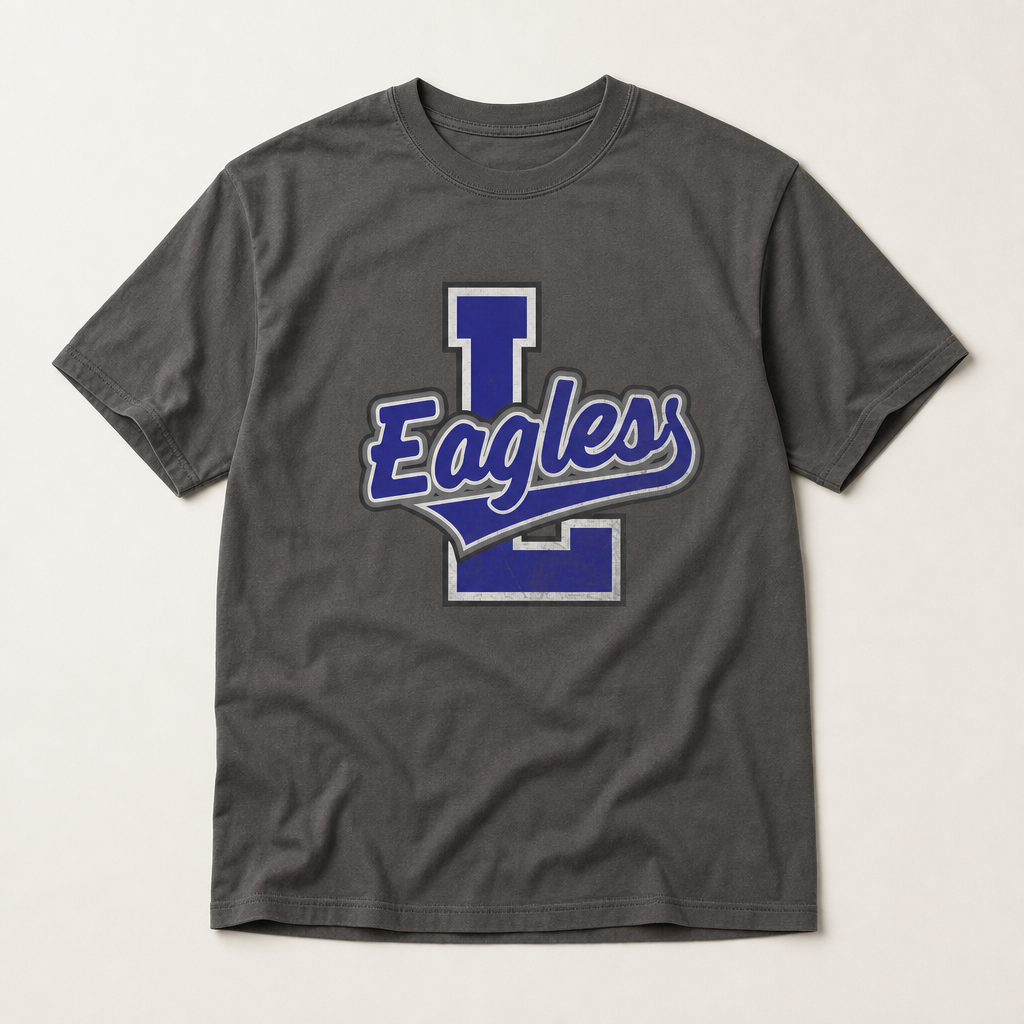 Lindale Eagles Varsity Spirit Tee in Pepper, Comfort Colors C1717 flat lay