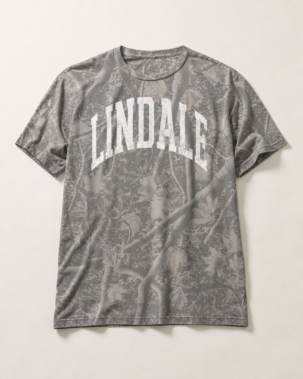 Lindale Premium Camo Tee flat lay on Deadwood Tree Camo