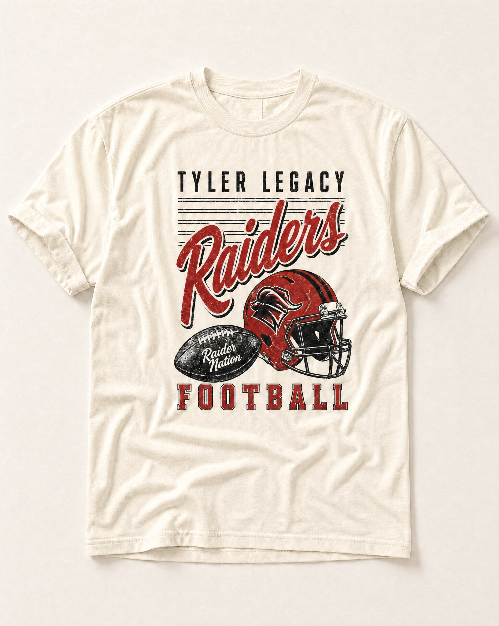 Tyler Legacy Raiders Football Retro Tee in ivory, flat lay