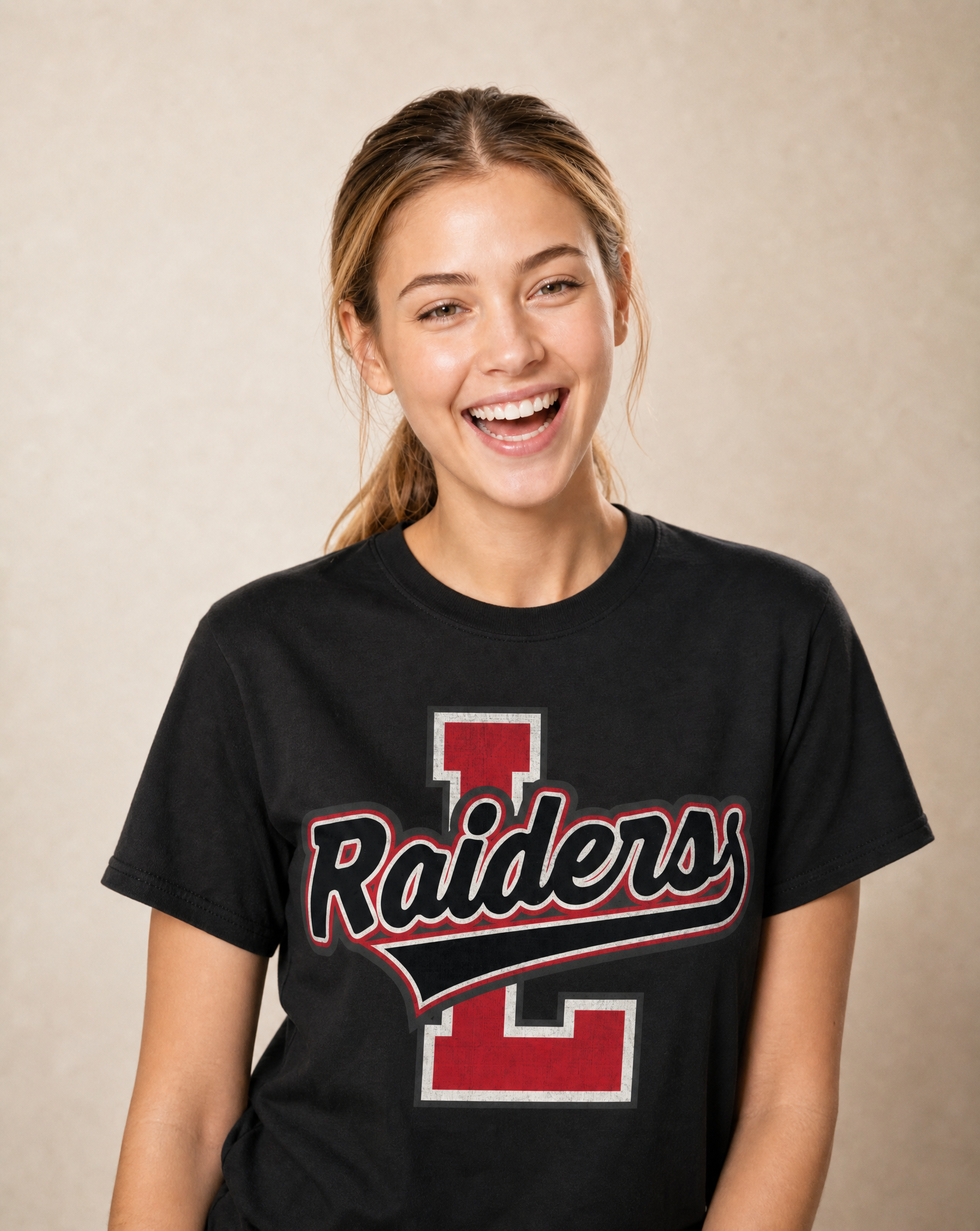 Close-up of the Tyler Legacy Raiders varsity print in Black