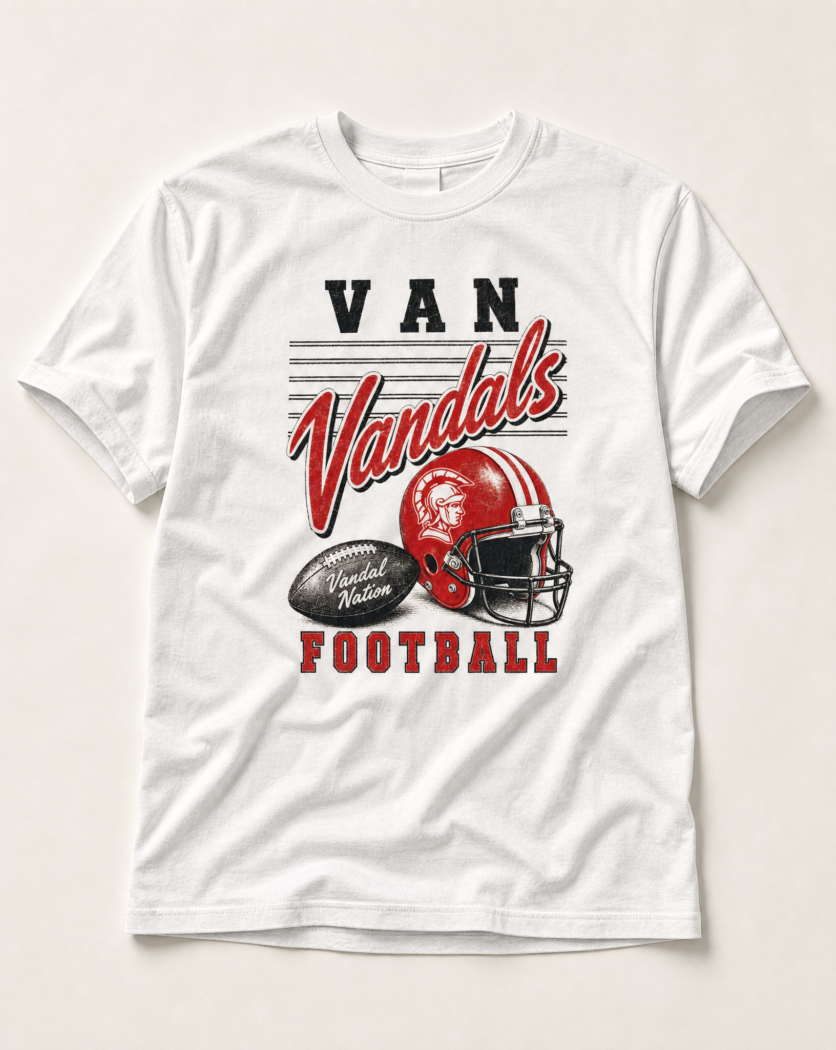 Van Vandals Football Retro Tee flat lay, front graphic