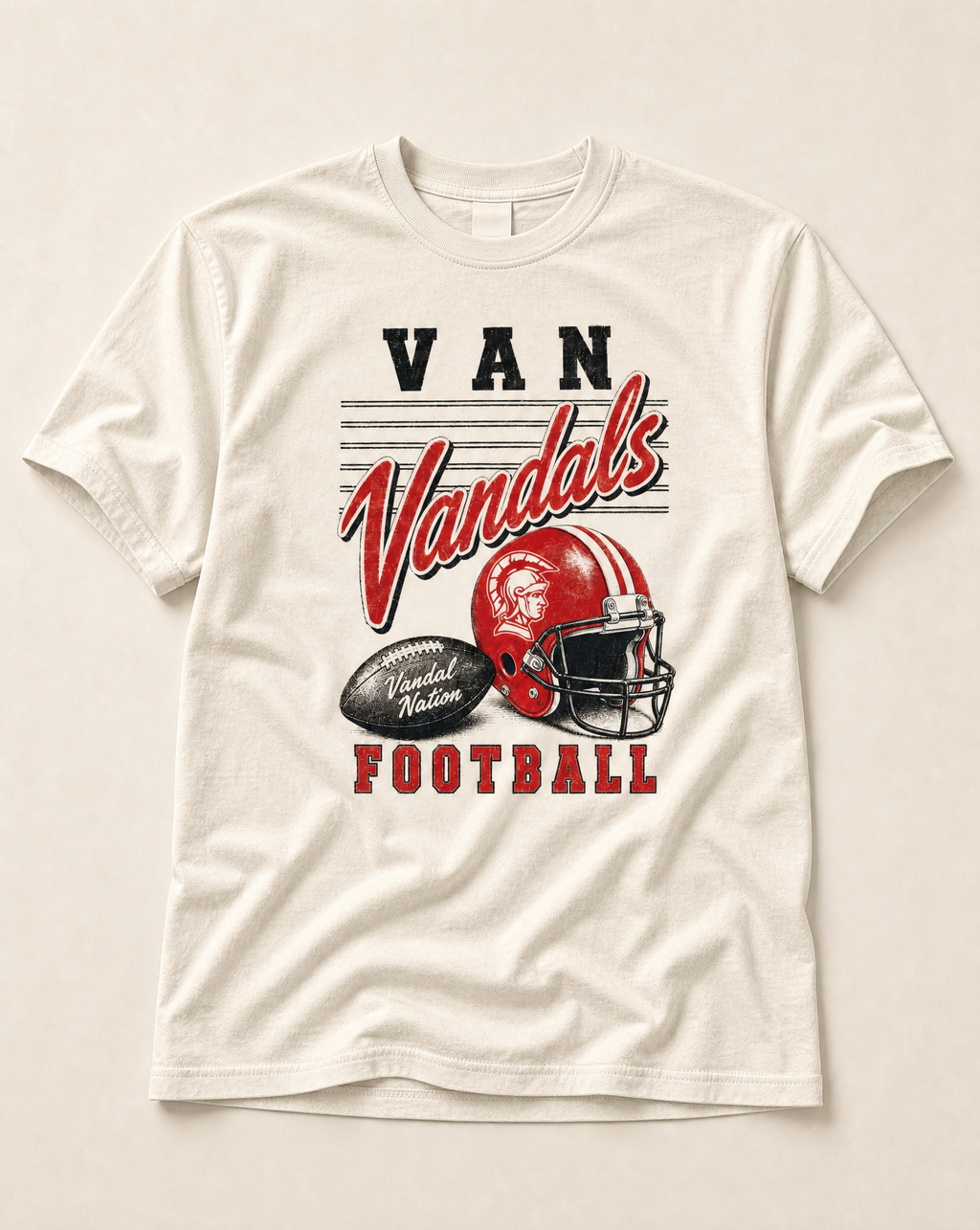 Van Vandals Football Retro Tee in ivory, flat lay