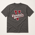 Van Vandals Varsity Spirit Tee in Pepper, Comfort Colors C1717 flat lay