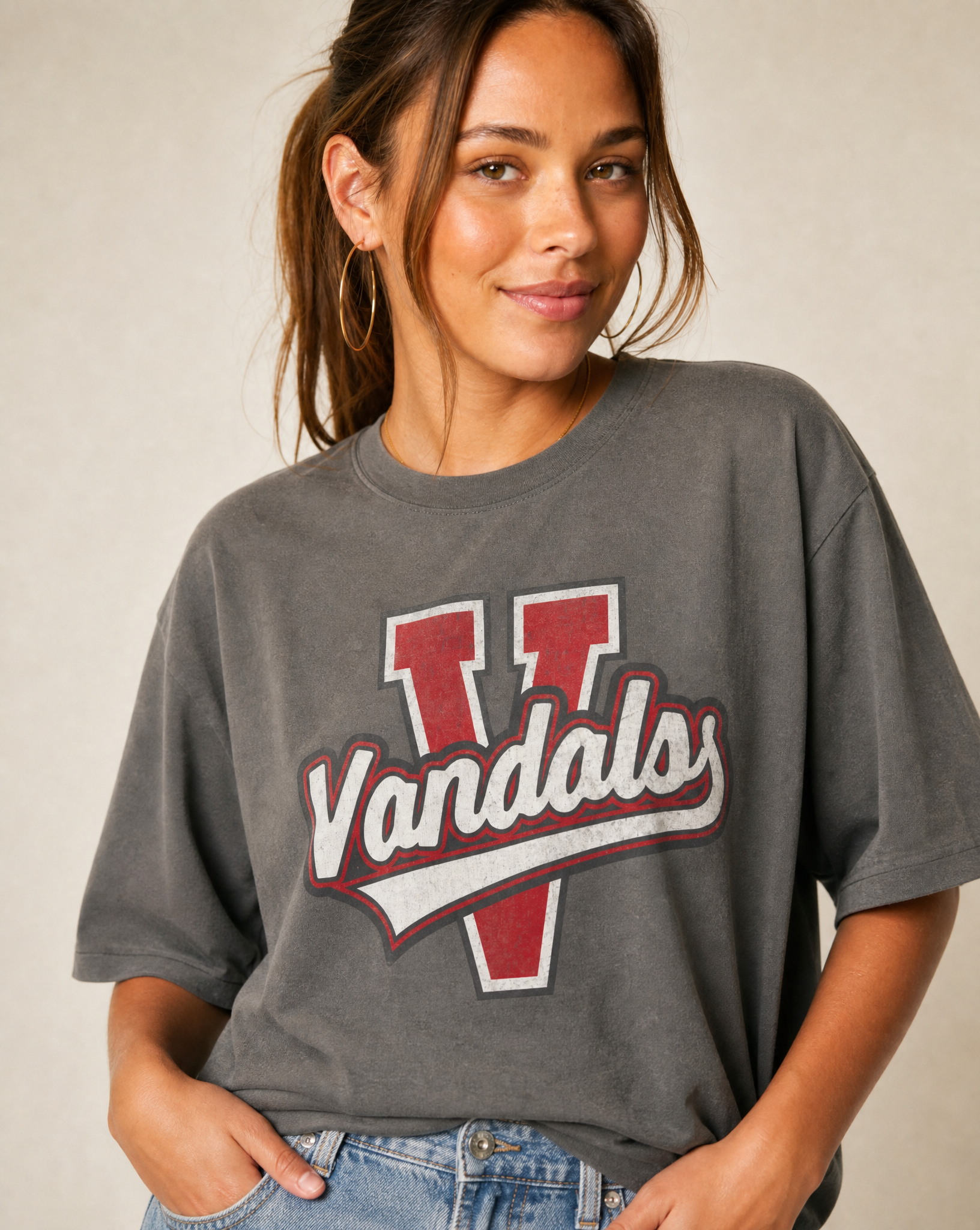 Close-up of the Van Vandals varsity print in Pepper