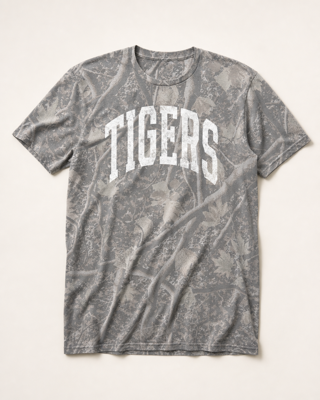 Wills Point Premium Camo Tee flat lay on Deadwood Tree Camo