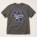 Wills Point Tigers Varsity Spirit Tee in Pepper, Comfort Colors C1717 flat lay