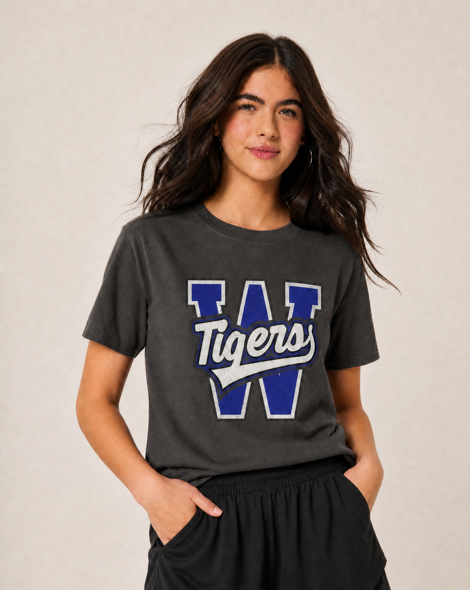 Close-up of the Wills Point Tigers varsity print in Pepper