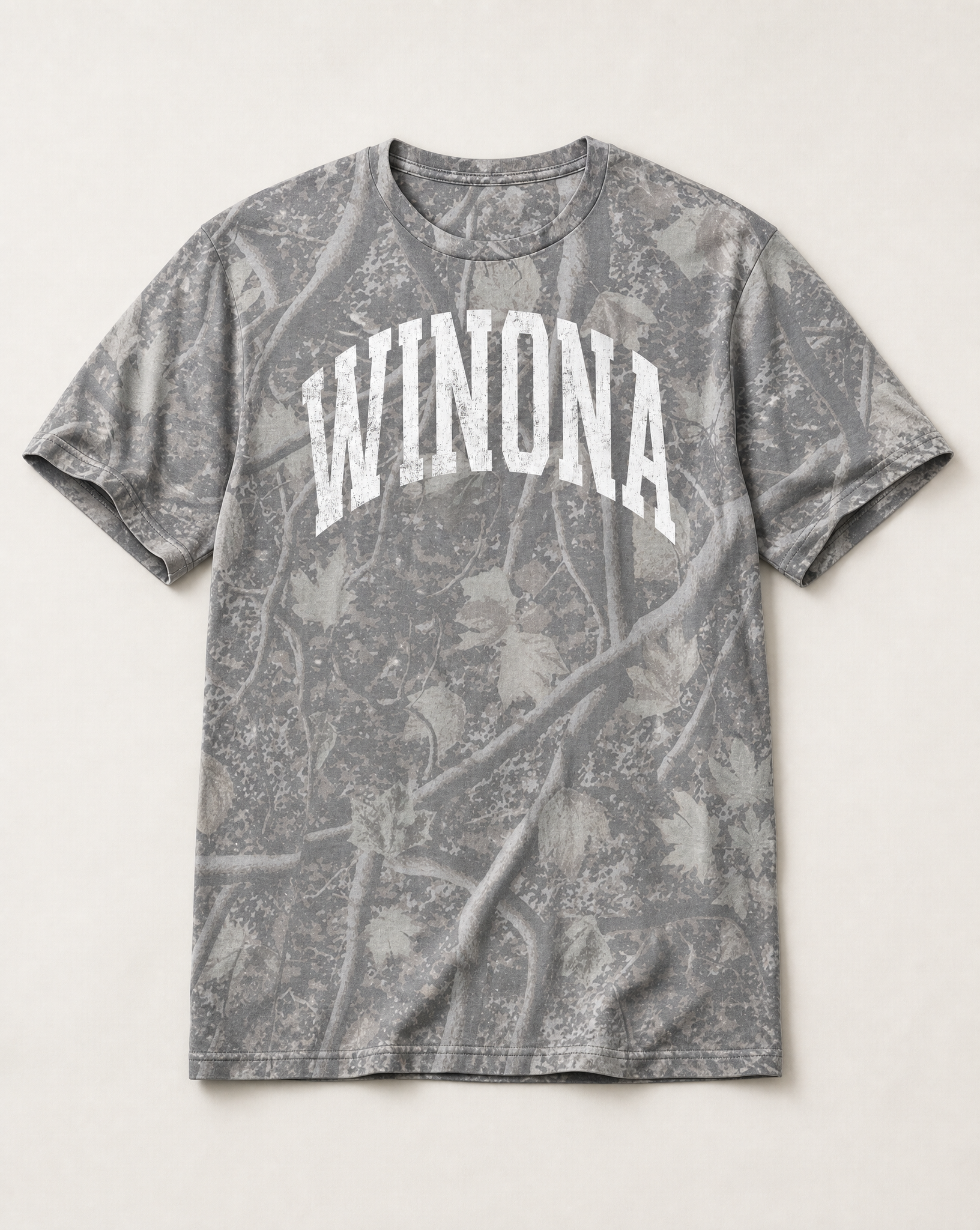 Winona Premium Camo Tee flat lay on Deadwood Tree Camo